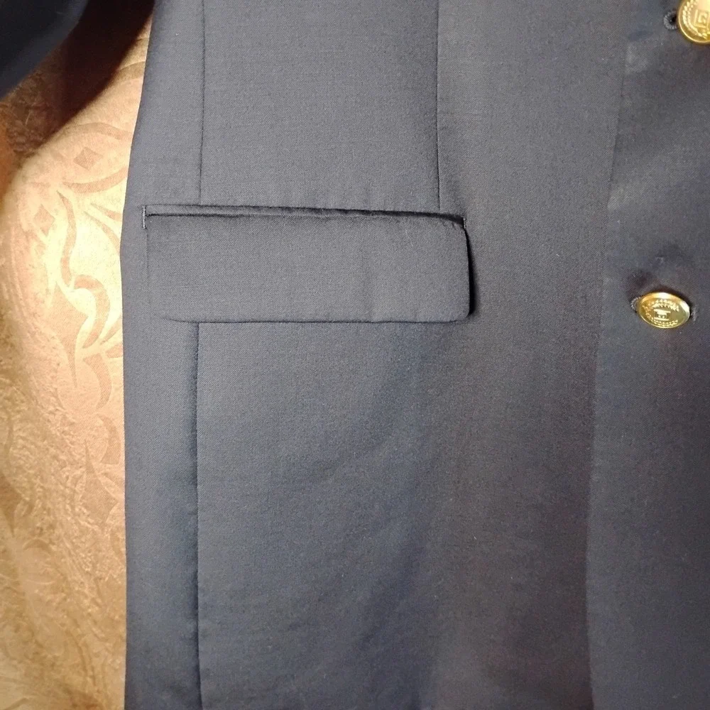 Chaps Blazer Jacket Mens 46R Navy Blue Gold Button Sport Coat Wool‎ -9